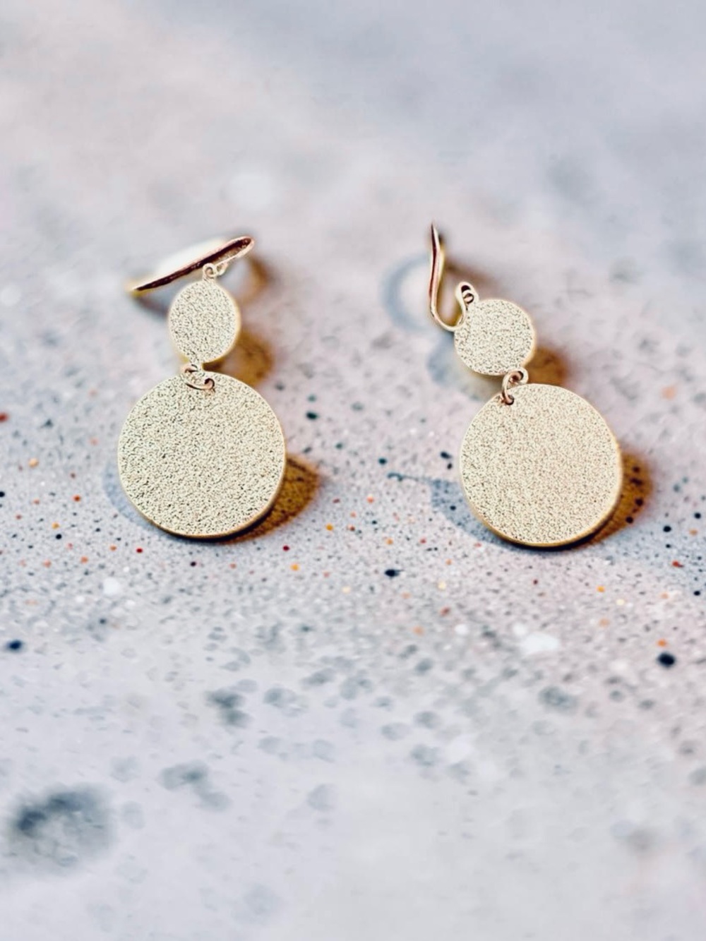 Textured Silver Double Disc Drop Earrings